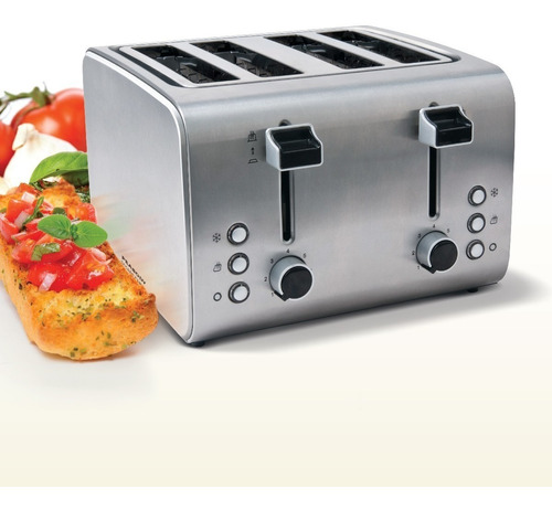 Tostadora Peabody T8520 4 Ranuras Anchas Acero Inox. 1600 W.