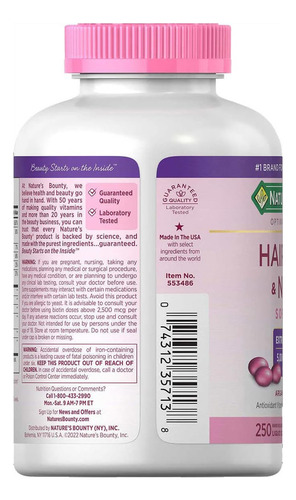 Hair Skin Nails 5000 Mcg Com Biotina Nature Bounty 250 Caps