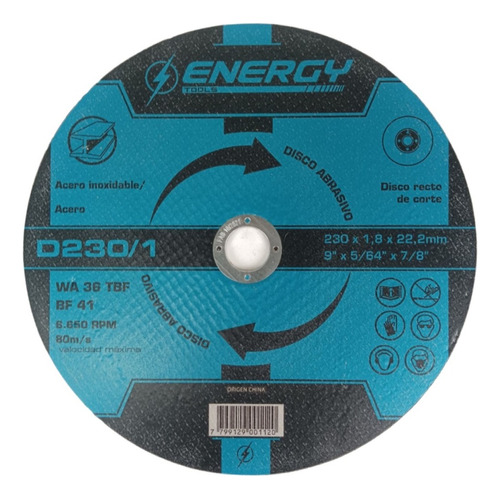 Disco Corte Acero Inox. 9'' 1.8 Mm 10 Uni. Energy Ferreplus