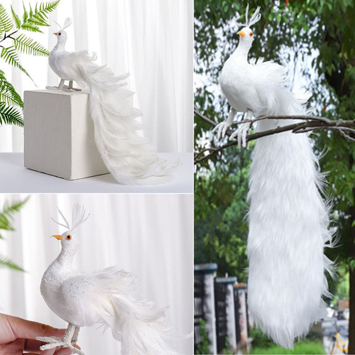 Colgante De Plumas Reales Blancas De Pavo Real De Simulación