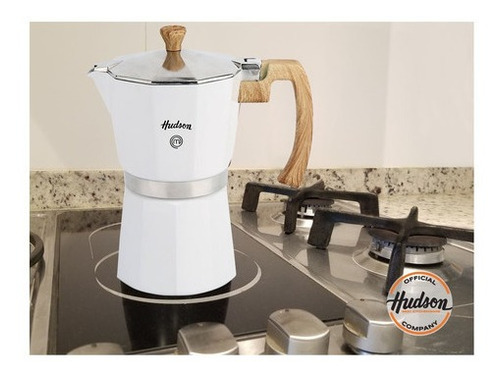 Cafetera Hudson Esmaltada Color Blanca Italiana Induccion 6 Tazas