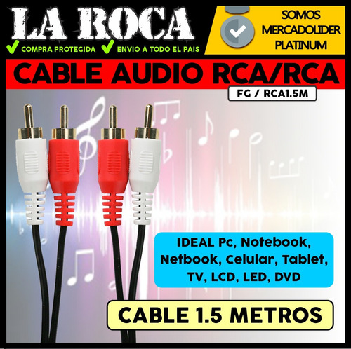 Imagen 3 de 10 de Cable De Audio 2 Rca 2 Rca Para Notebook Pc Lcd Mixer