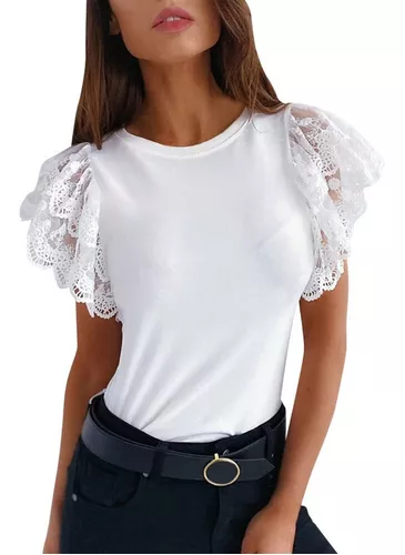 Blusa Mujer Manga Corta Con Encaje M-218 MercadoLibre