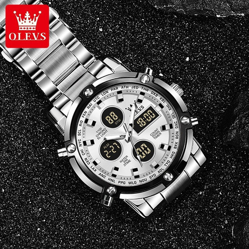Relógio Eletrônico Impermeável Olevs 1106 Chronograph Cor Do Fundo Silver/white
