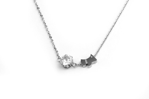 Imagen 2 de 3 de Collar Dije Perrito Y Diamante Acero Quirúrgico Inoxidable