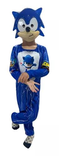 Fantasia Infantil Menino Sonic Com Máscara Plastico Curto