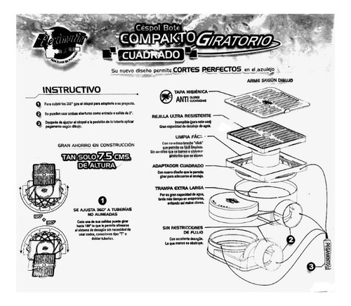 Rejilla Antiolores Giratorio Centro Piso Cuadrado Cromado 2'