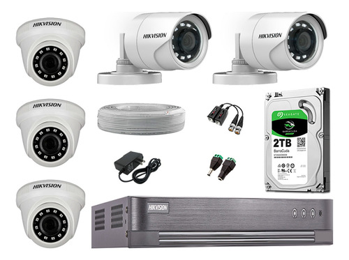 Kit 5 Camaras De Seguridad Hikvision Full Hd 1080p Disco 2tb