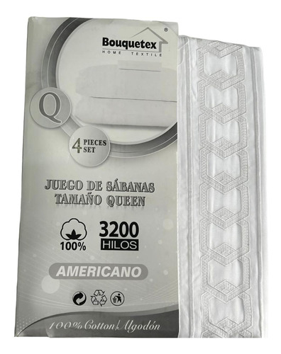 Juego De Sábanas Queen Blanco Bouquetex 3200 Hilos Americano Blanco Liso