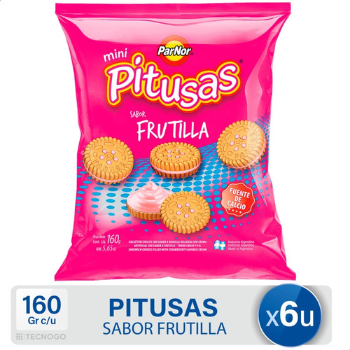 Galletitas Pitusas Frutilla Mini Galletas Rellenas - Pack X6