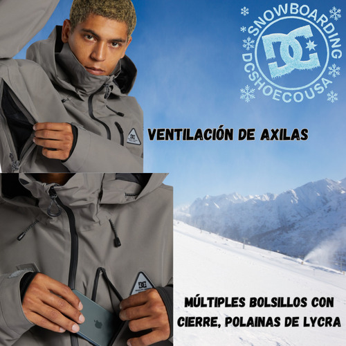 Campera De Nieve Hombre Dc Shoes Snowboard Ski Basis 30k Gris Oscuro M Lisa