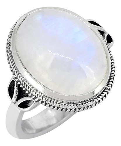 Anillo Rainbow Moonstone Blue Cobre Turquesa Solid 925 Joyer