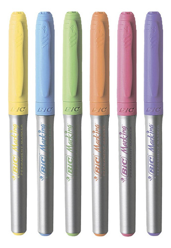 Marcadores Bic Pasteles Permanentes Grip Marking X6 Colores