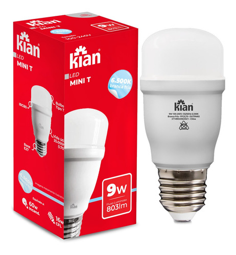 Lâmpada Led Mini T 9w 6500k - Kian Cor da luz Branco-frio 110V/220V