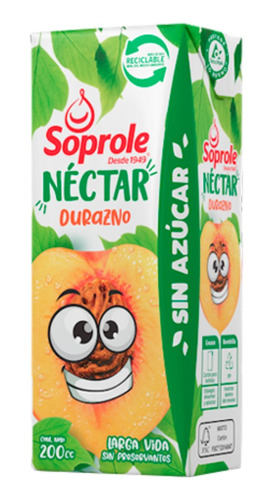 Caja Jugos Néctar Soprole Larga Vida Durazno 200 Ml 30 Un.