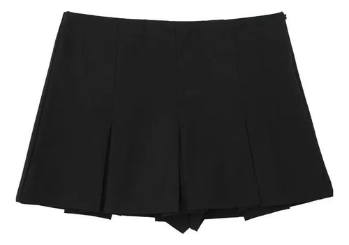 Bermudas A Rayas Grises Con Falda Plisada Para Mujer