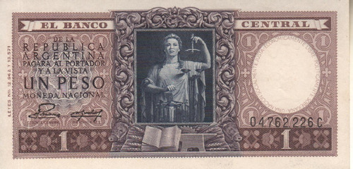 Bottero 1913 - Billete De 1 Peso Mon. Nac. Año 1954 - Xf