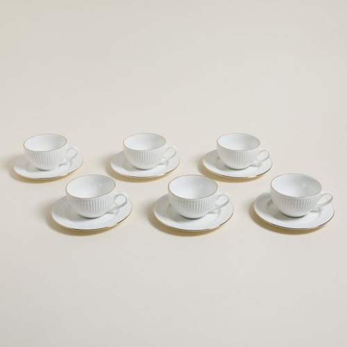 Set De Taza Y Plato De Te Negro Borde Dorado Porcelana Blanco
