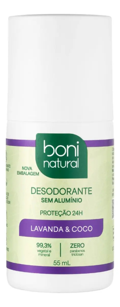 Desodorante Roll-On Vegano Lavanda Coco 55ml Boni Natural Sem Alumínio