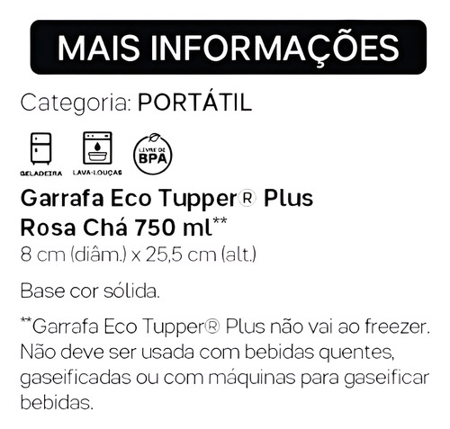 Garrafa Eco Tupperware Plus Rosa Chá 750 Ml Nova Cor