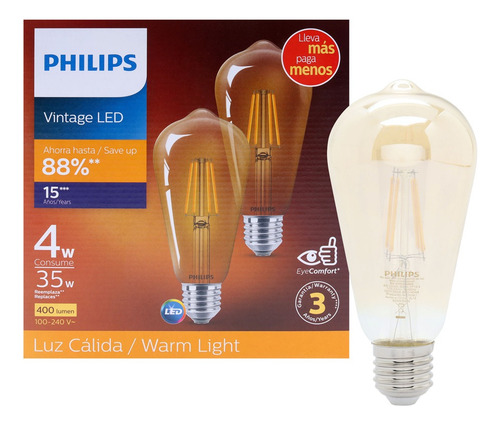 Foco Philips Led Filamento St64 35w Luz Cálida 2pack