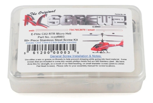 Rc Screwz E-flite Blade Cx2 Stainless Steel Screw Kit