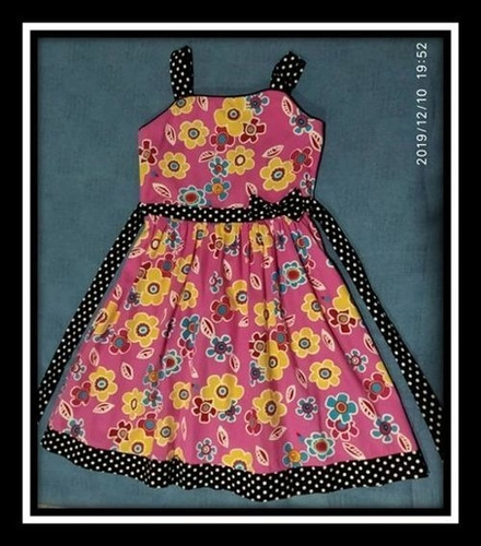 Vestido De Niña Talla 11/12 Fucsia/negro Y Flores Amarillas