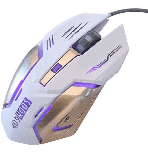 Mouse Gamer Ergonomico Usb Luces Ajustables Blanco Dorado