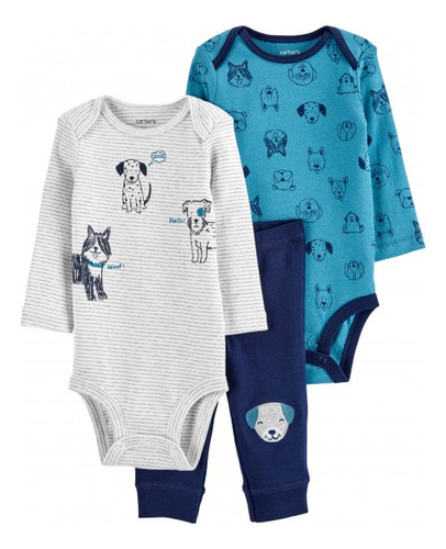 Conjunto 3 Piezas Carters Bodies Y Pantalon Perrito Flaber