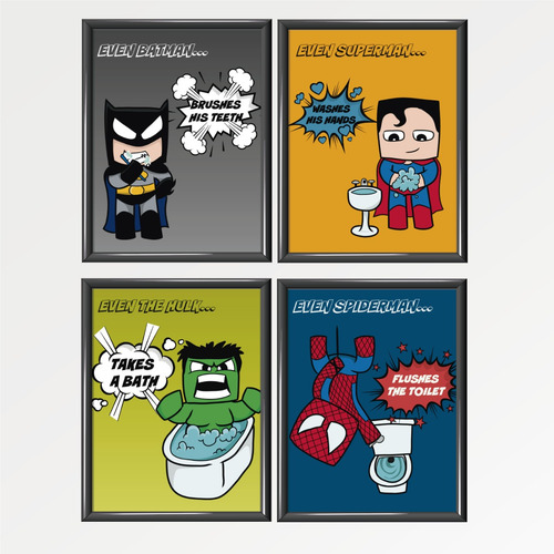 Cuadro - 20x25 Cm - Baño - Infantil - Superheroes