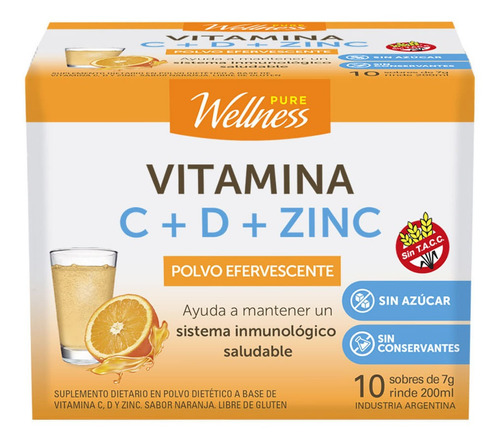 Suplemento Pure Wellness Vitaminas C + D + Zinc X 10 U