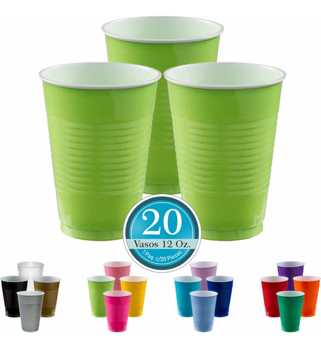 Vaso Desechable Amscan Paq. Con 20 Pzas. Color Verde Kiwi