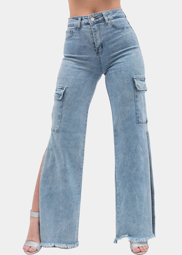Jeans Wide Leg Split Cargo