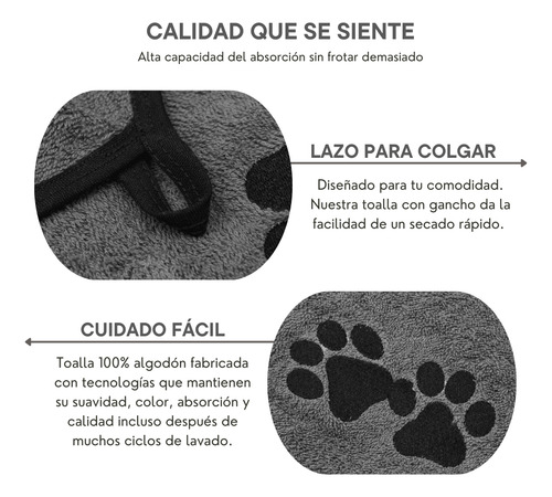 2 Toallas Para Perro 96x45cm 100% Algodón Absorbente Suave Humo Huella