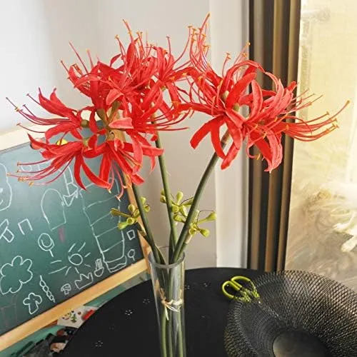 Calcifer 3 Tallos Lirios De Araña Rojos Flores Artificiales