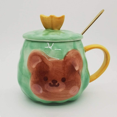 Taza Con Cuchara Diseños De Oso Kawai Decorativa Verde