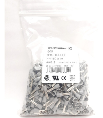 Lot Of 500 Weidmuller 9019190000 H4 0/18d Gr Wire-en Ccs