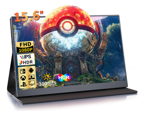 Wdolins Monito001-BK color negro con Pantalla 15.6'' 60hz 127v y resolución Full Hd para portátiles Pc Mac Raspberry Pi Switch Ps4-5 Xbox