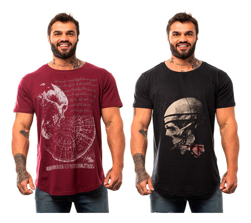 Kit 2 Camisetas Longline Mxd Conceito Premium Slim