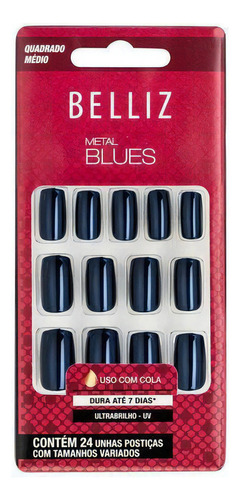 Unhas Metal Blues Ref 2310 Com 24 Unidades Belliz