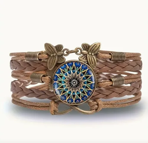 Pulsera Brazalete Mandala Bohemio Cuero Mujer Accesorio Moda