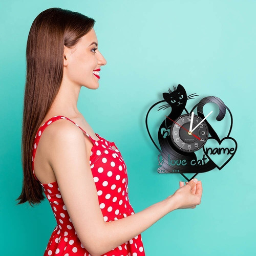 Reloj De Acrilico Para Pared Diseño Gato Name
