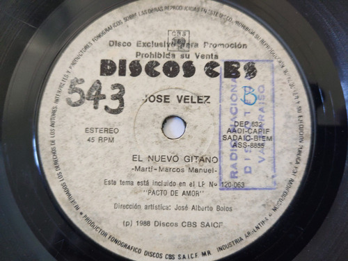 Vinilo Single De Jose Velez - El Nuevo Gitano ( Q22 (Usado)