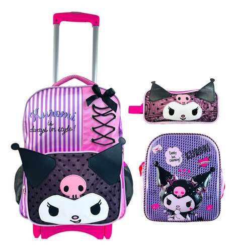 Mochila De Llantas Lonchera Y Lapicera Hello Kitty, Kuromi 4 Rosa