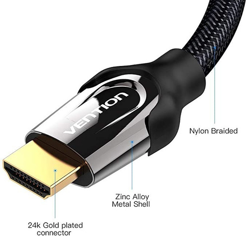 Cable Hdmi 2.0 Certificado 2 M Trenzado 4k 18 Gbps Vention