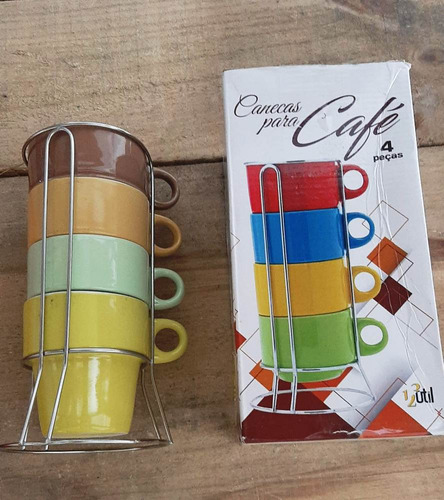 Jogo De Xícaras Canecas Café Coloridas Chá Com Suporte