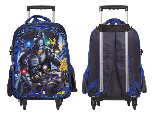 Mochila Infantil De Rodinhas Estampa Batman C/ Led Colorido