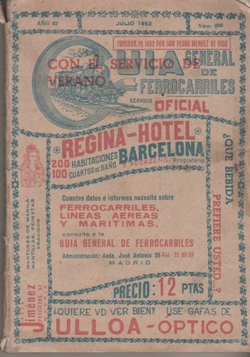 Antigua Guia General De Ferrocarriles De España - Año 1953 (Usado)