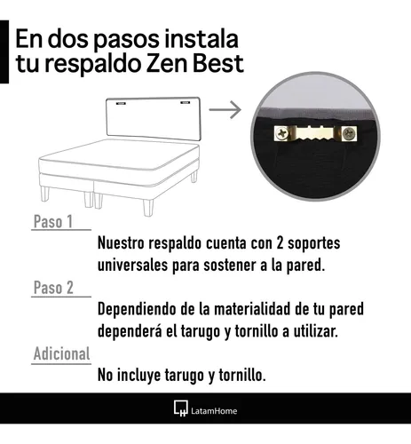 Cama Europea Zen Best Tela Pu 2 Plazas + Respaldo Latam Home