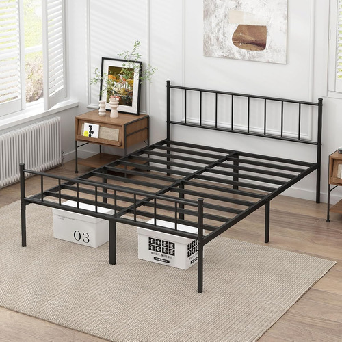 Base De Cama Diiyiv Matrimonial De Metal Color Negro